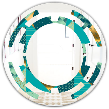 Gold and Blue Dynamics II - Modern Round or Oval Wall Mirror - Space