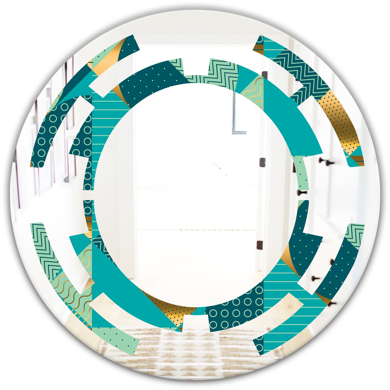 Gold and Blue Dynamics II - Modern Round or Oval Wall Mirror - Space