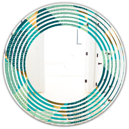 Gold and Blue Dynamics II - Modern Round or Oval Wall Mirror - Wave