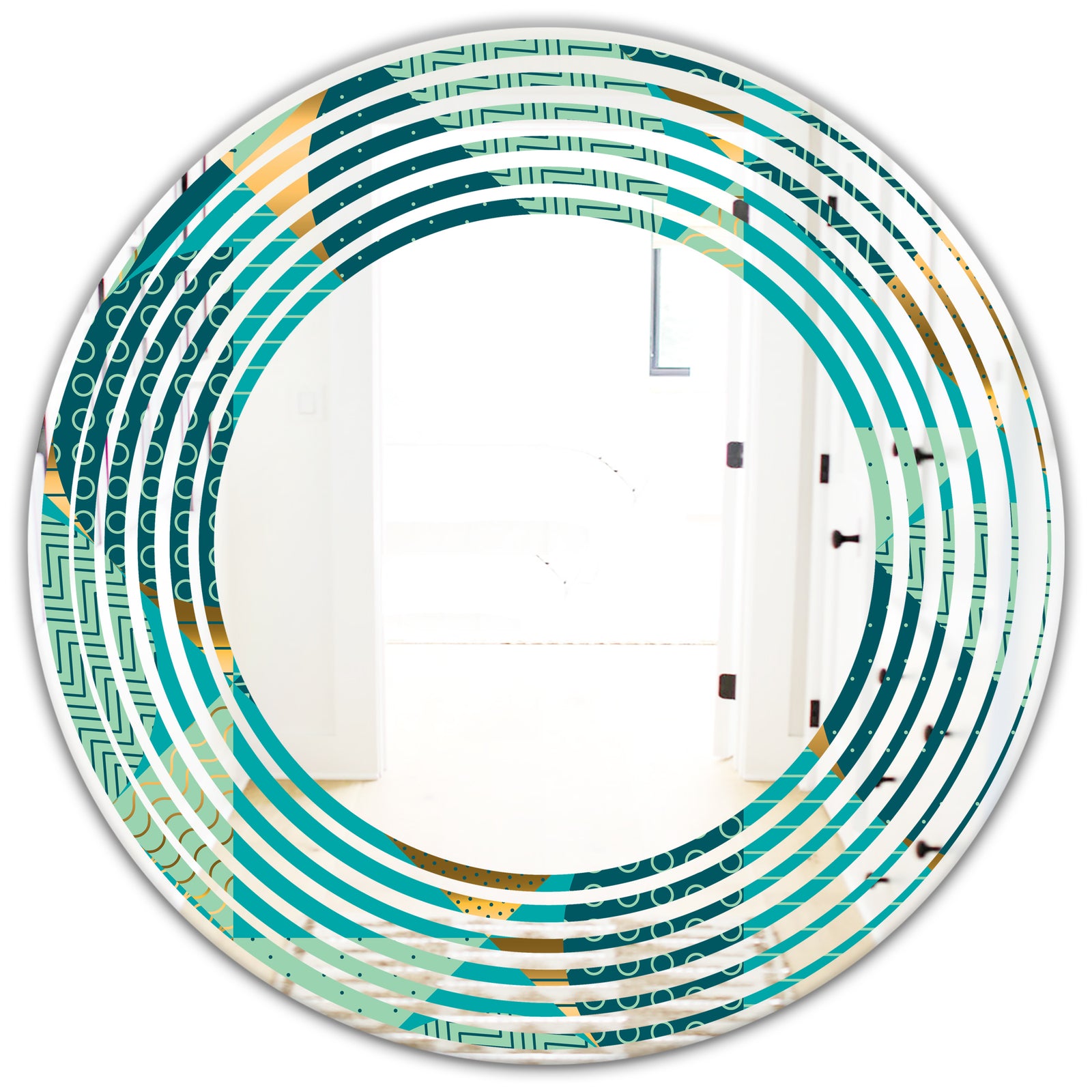 Gold and Blue Dynamics II - Modern Round or Oval Wall Mirror - Wave