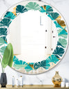 Gold and Blue Dynamics II - Modern Round or Oval Wall Mirror - Leaves