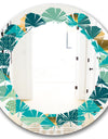 Gold and Blue Dynamics II - Modern Round or Oval Wall Mirror - Leaves