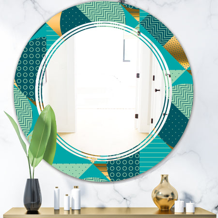 Gold and Blue Dynamics II - Modern Round or Oval Wall Mirror - Triple C
