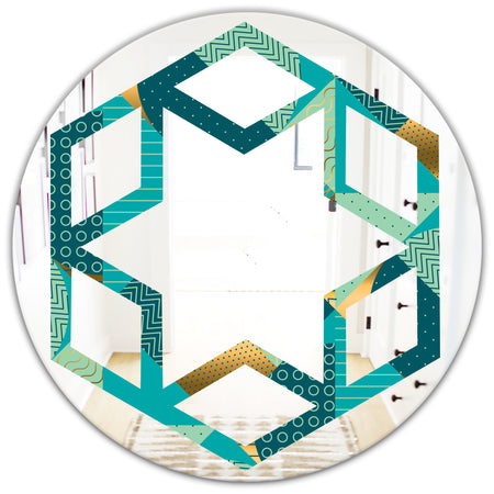 Gold and Blue Dynamics II - Modern Round or Oval Wall Mirror - Hexagon Star