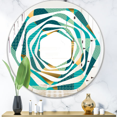 Gold and Blue Dynamics II - Modern Round or Oval Wall Mirror - Whirl