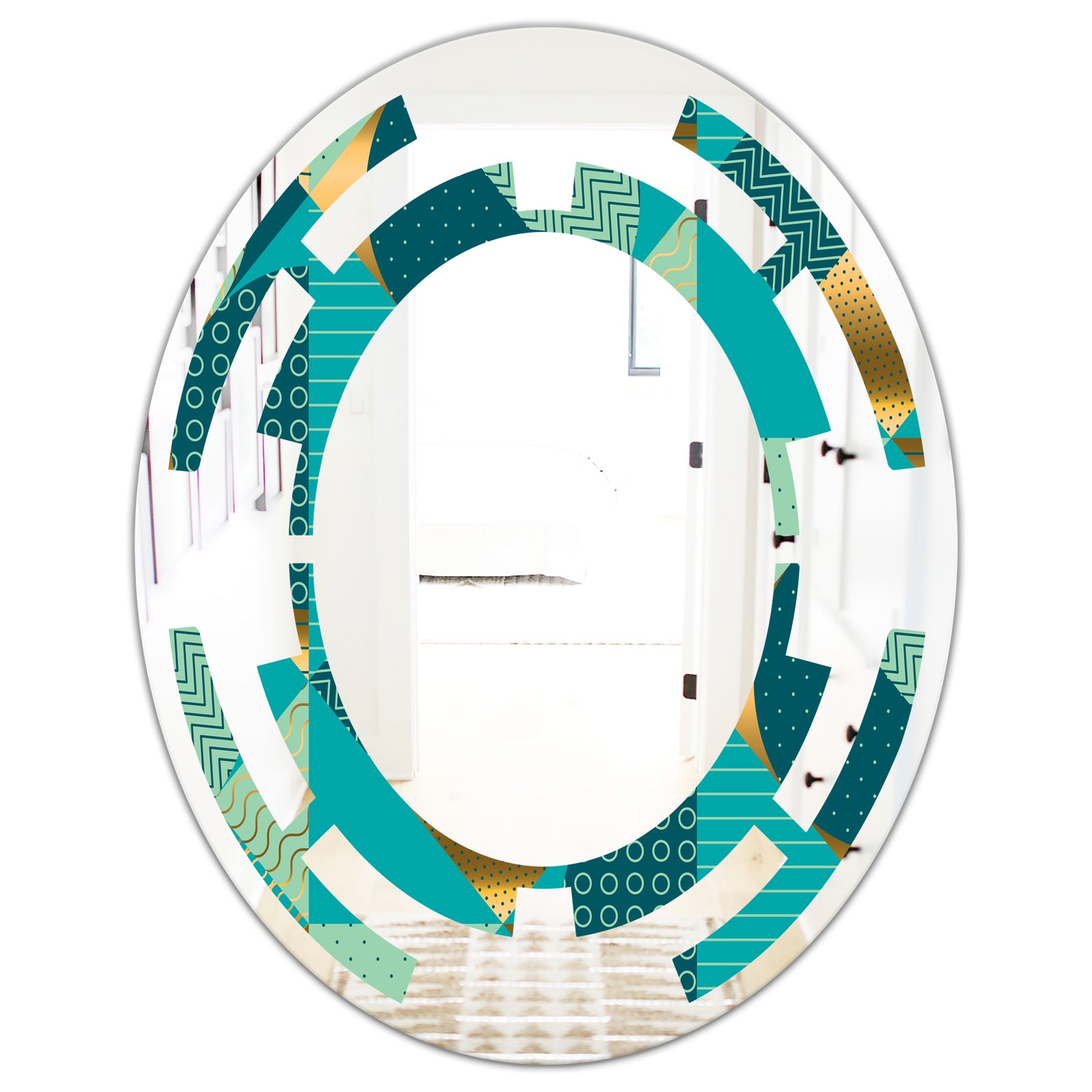 Gold and Blue Dynamics II - Modern Round or Oval Wall Mirror - Space