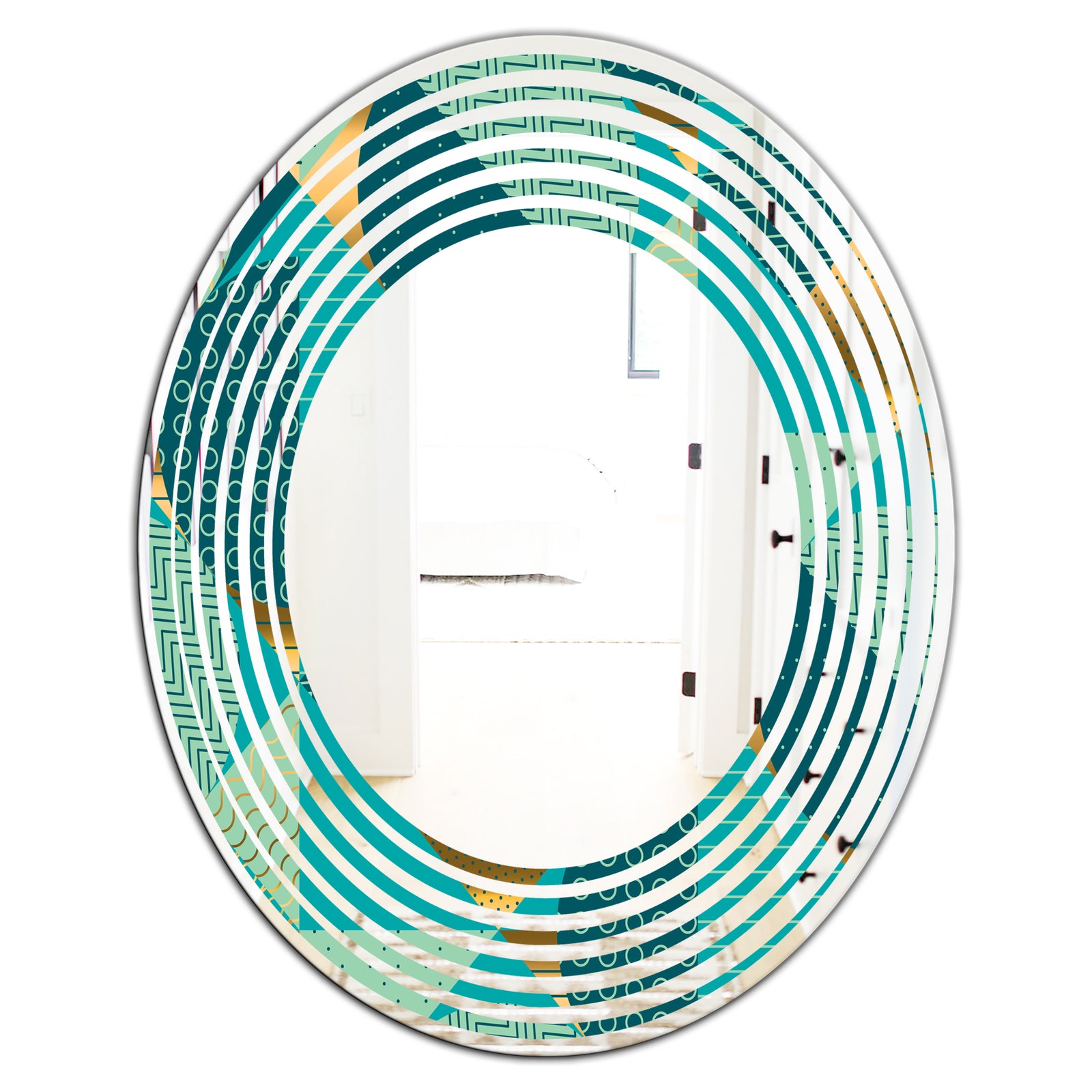 Gold and Blue Dynamics II - Modern Round or Oval Wall Mirror - Wave