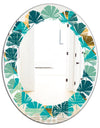 Gold and Blue Dynamics II - Modern Round or Oval Wall Mirror - Leaves