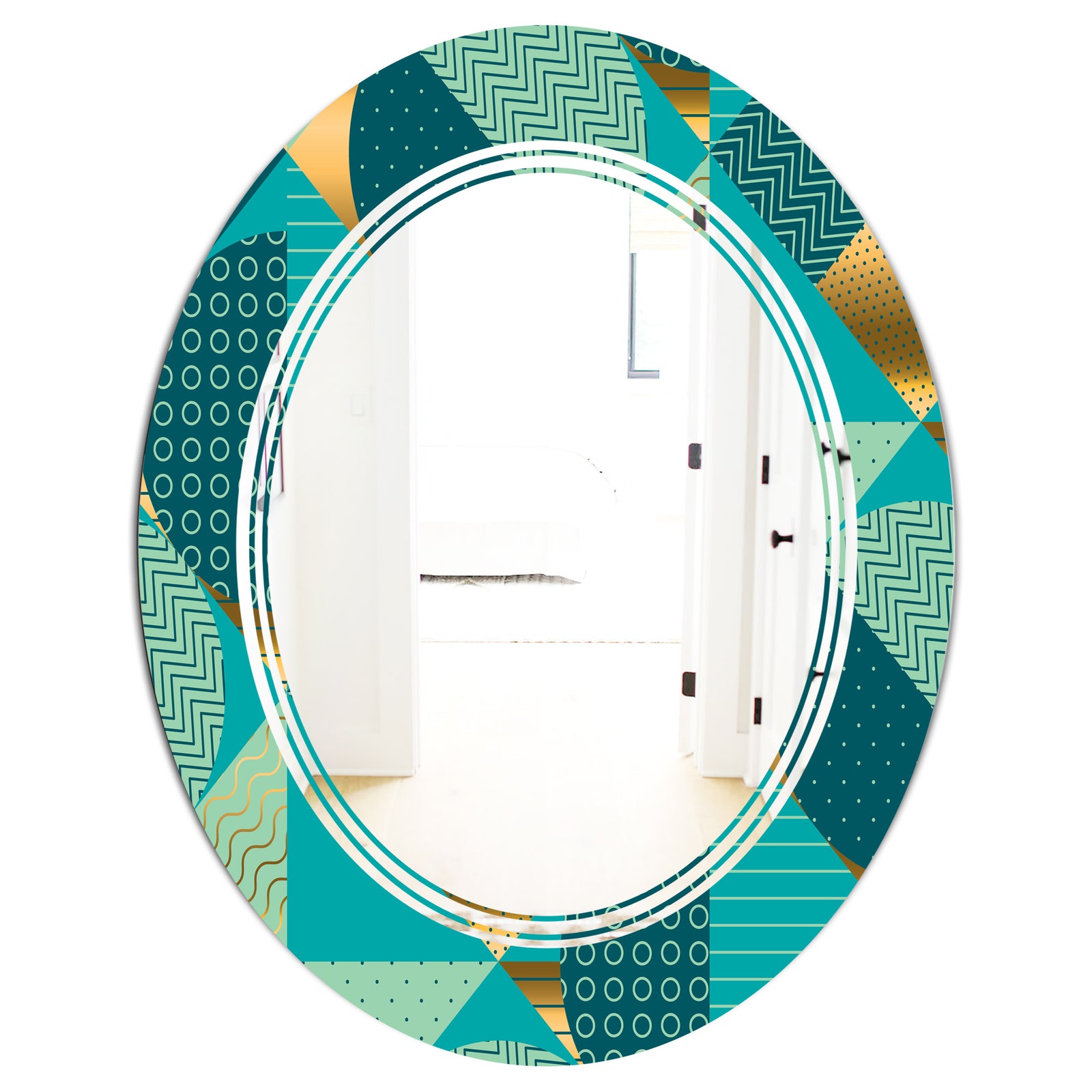 Gold and Blue Dynamics II - Modern Round or Oval Wall Mirror - Triple C
