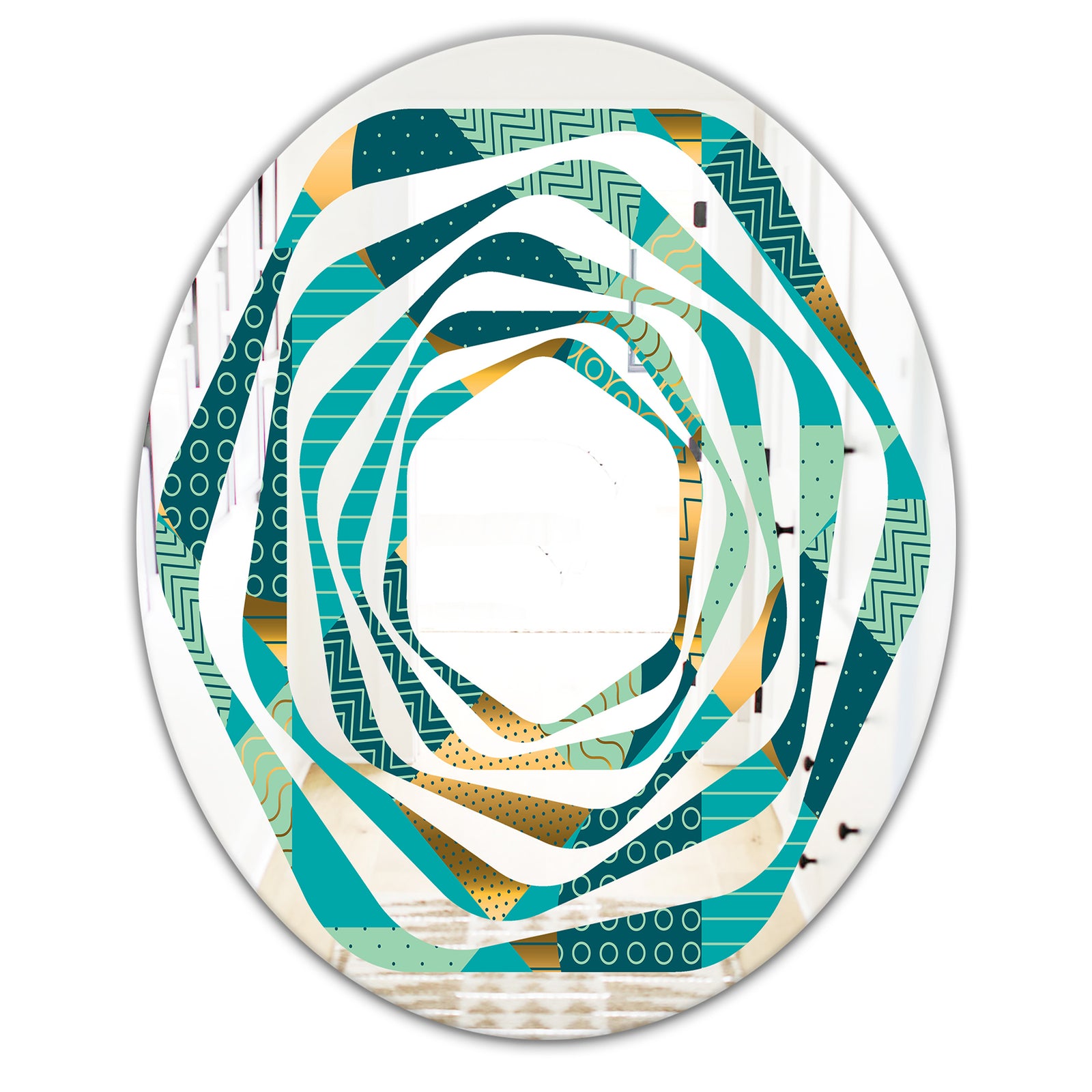 Gold and Blue Dynamics II - Modern Round or Oval Wall Mirror - Whirl