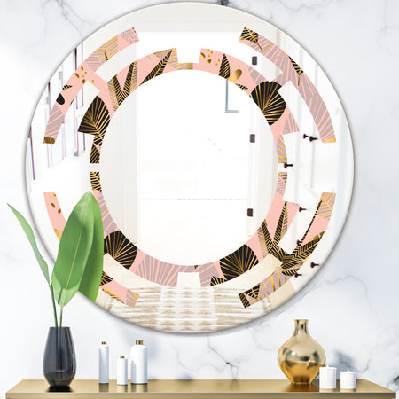 Golden Foliage III - Modern Round or Oval Wall Mirror - Space