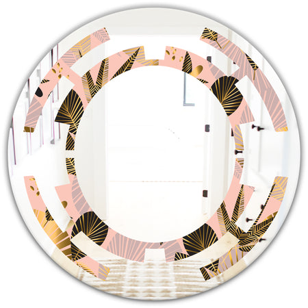 Golden Foliage III - Modern Round or Oval Wall Mirror - Space