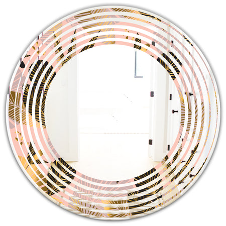 Golden Foliage III - Modern Round or Oval Wall Mirror - Wave