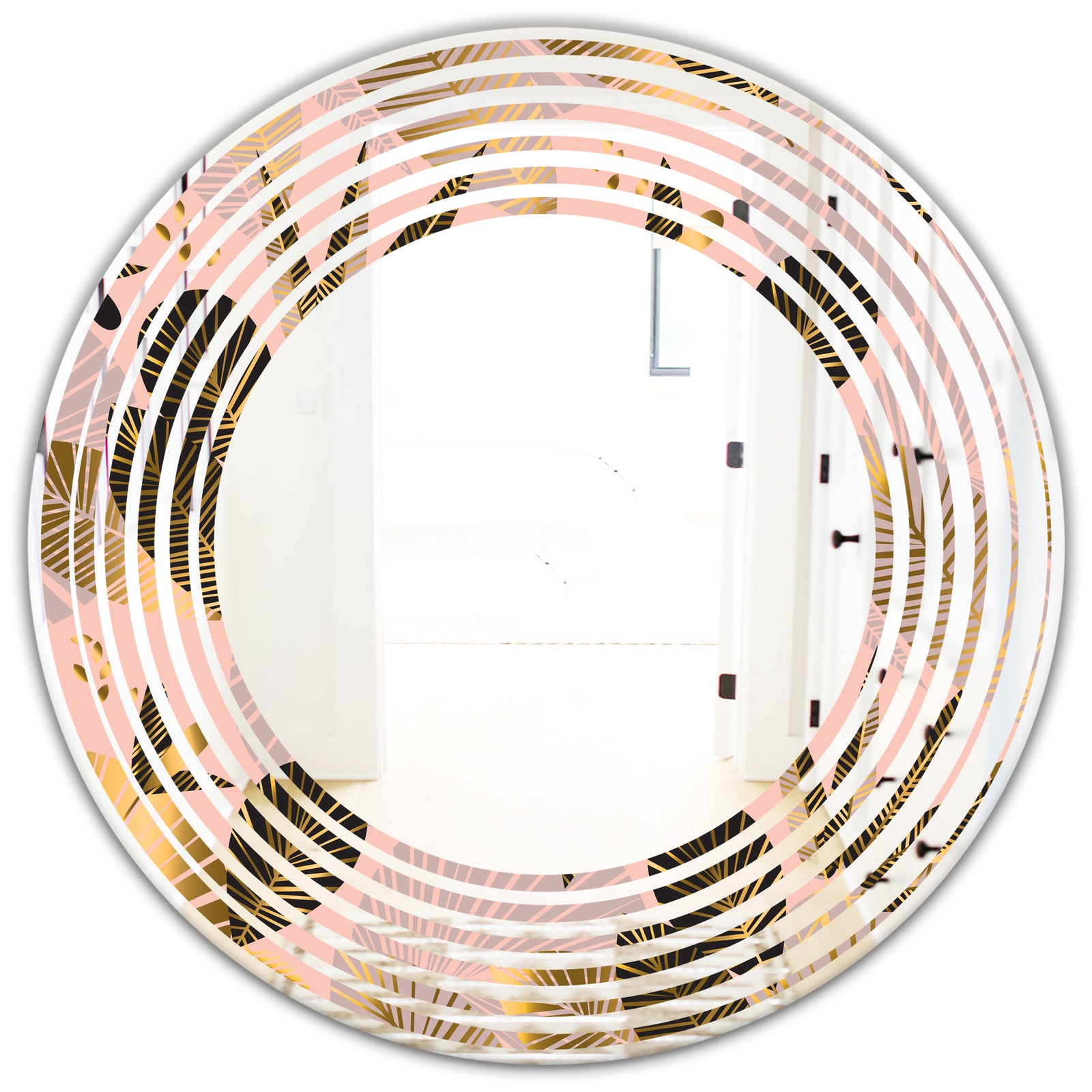 Golden Foliage III - Modern Round or Oval Wall Mirror - Wave