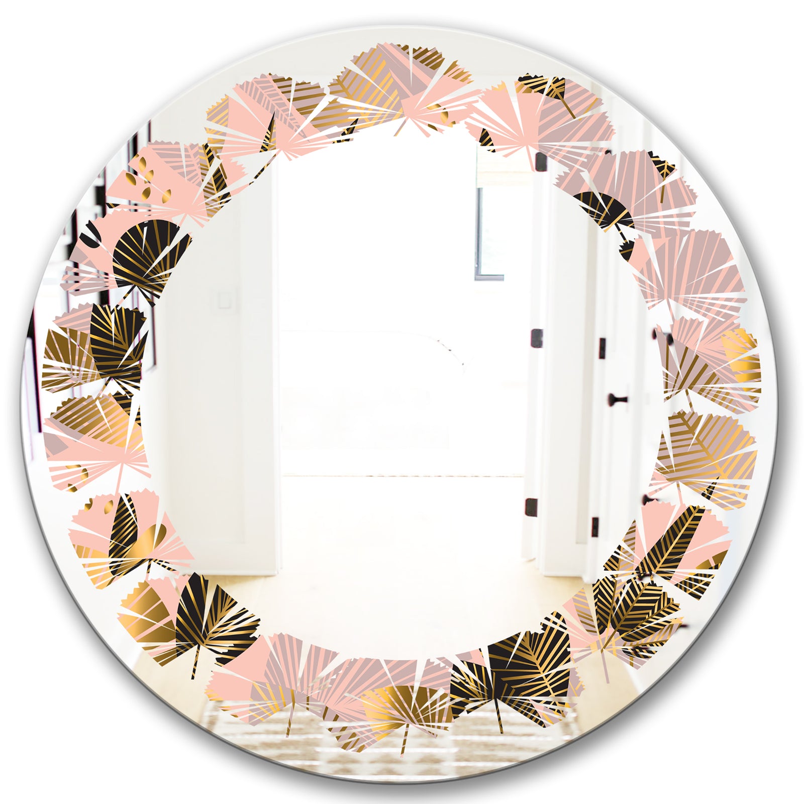 Golden Foliage III - Modern Round or Oval Wall Mirror - Leaves
