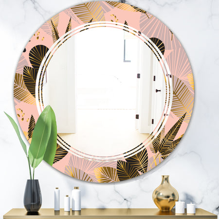 Golden Foliage III - Modern Round or Oval Wall Mirror - Triple C