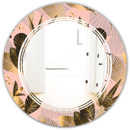 Golden Foliage III - Modern Round or Oval Wall Mirror - Triple C