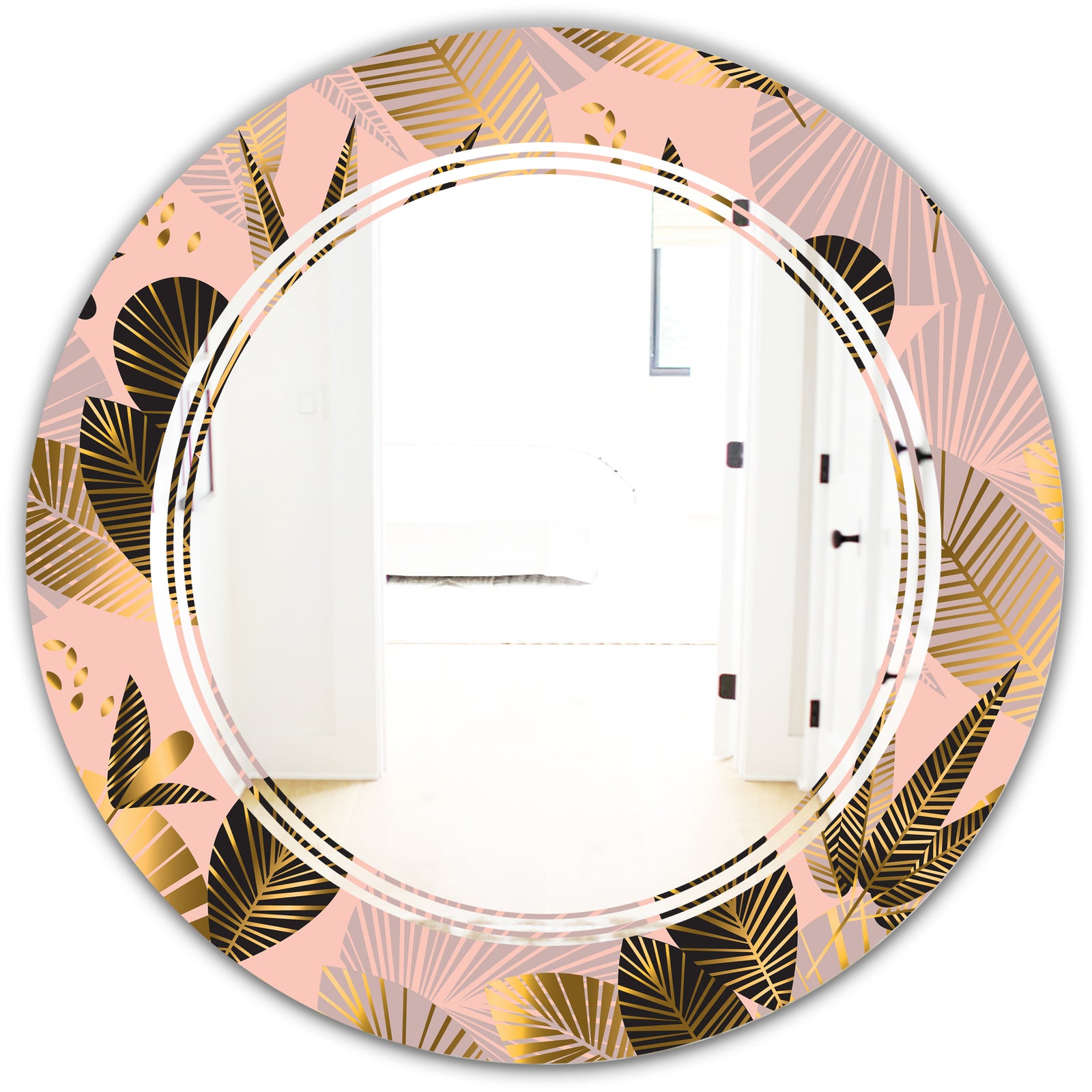 Golden Foliage III - Modern Round or Oval Wall Mirror - Triple C