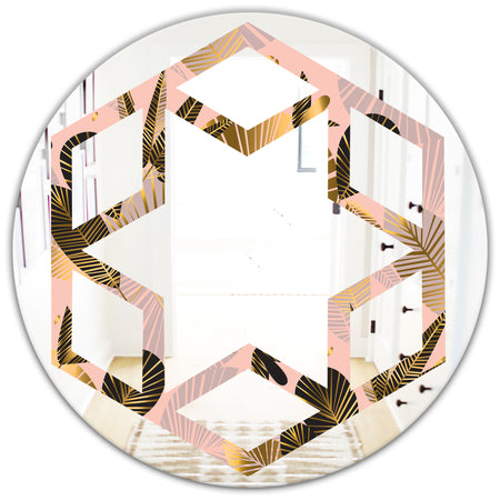 Golden Foliage III - Modern Round or Oval Wall Mirror - Hexagon Star