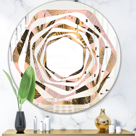 Golden Foliage III - Modern Round or Oval Wall Mirror - Whirl