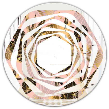 Golden Foliage III - Modern Round or Oval Wall Mirror - Whirl