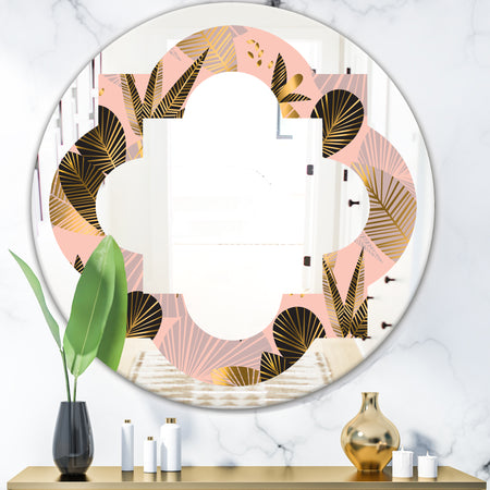 Golden Foliage III - Modern Round or Oval Wall Mirror - Quatrefoil