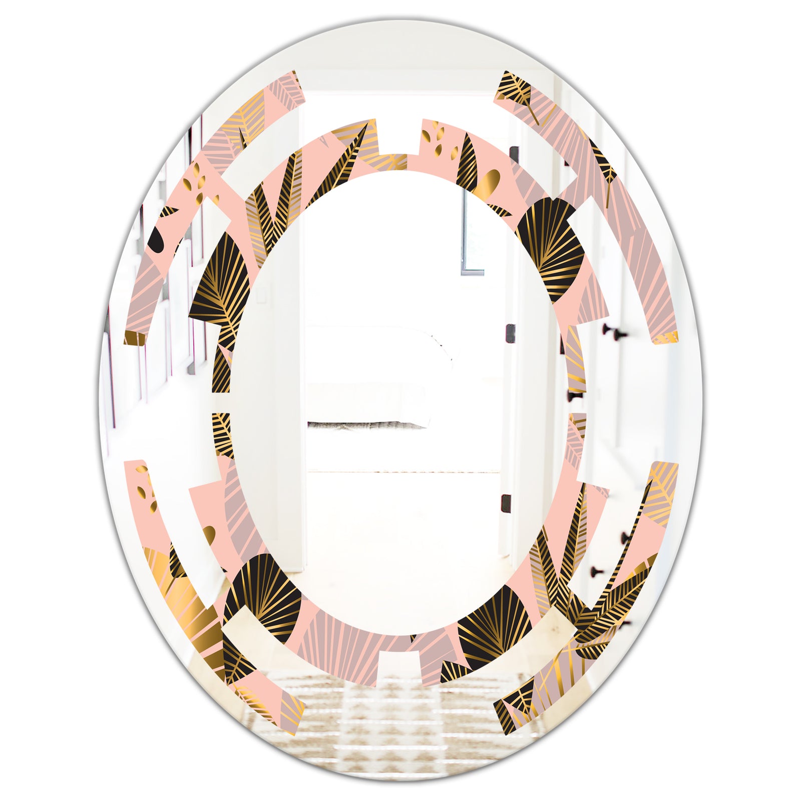 Golden Foliage III - Modern Round or Oval Wall Mirror - Space