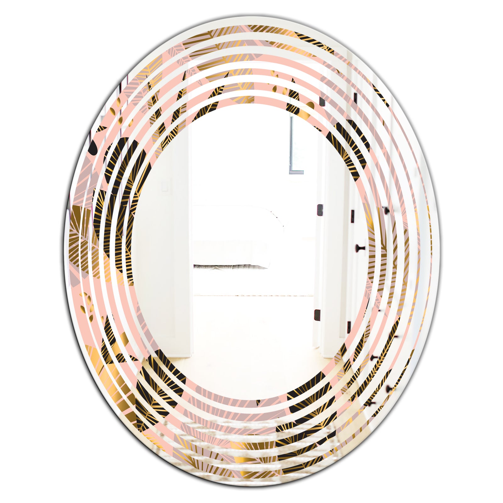 Golden Foliage III - Modern Round or Oval Wall Mirror - Wave