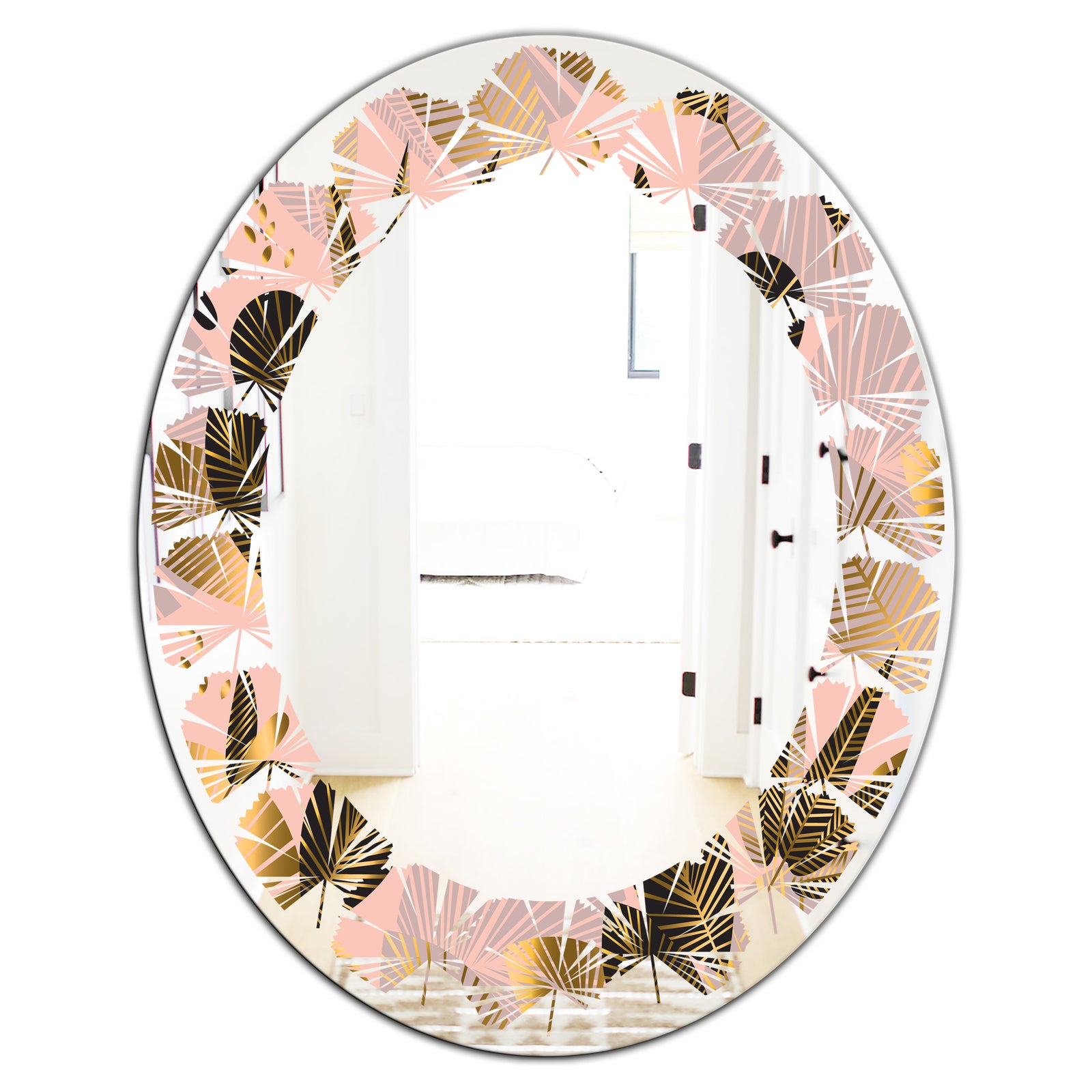 Golden Foliage III - Modern Round or Oval Wall Mirror - Leaves