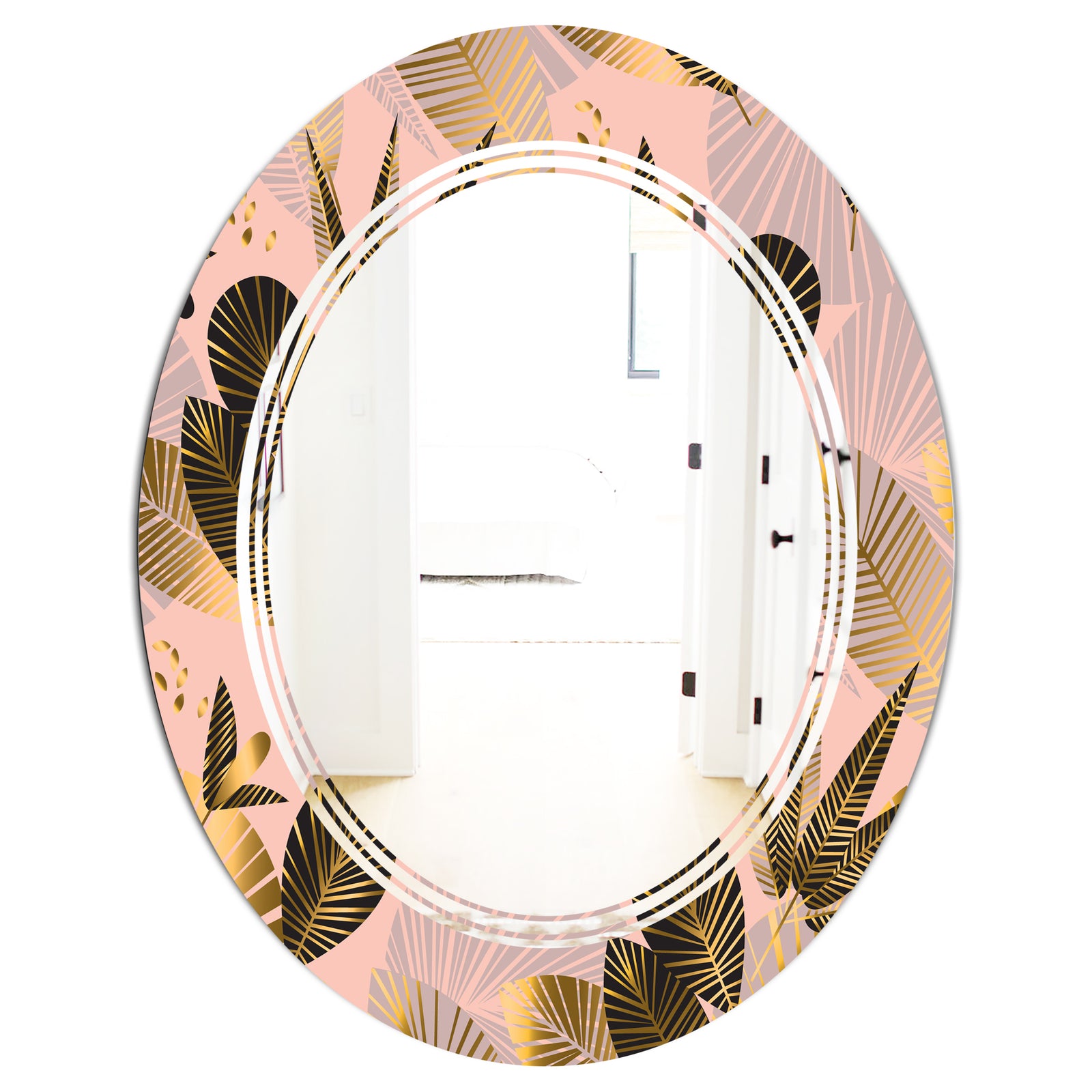 Golden Foliage III - Modern Round or Oval Wall Mirror - Triple C