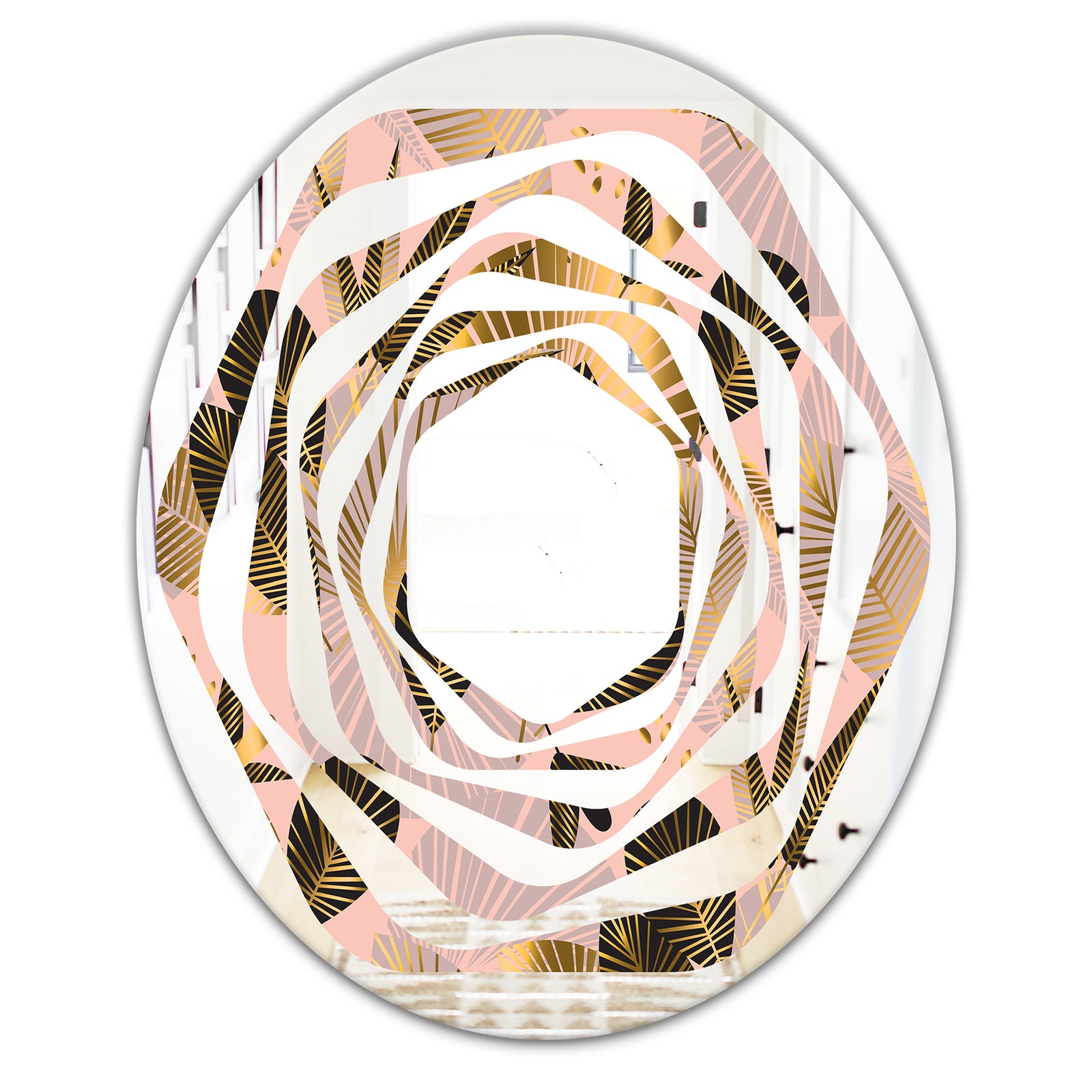 Golden Foliage III - Modern Round or Oval Wall Mirror - Whirl