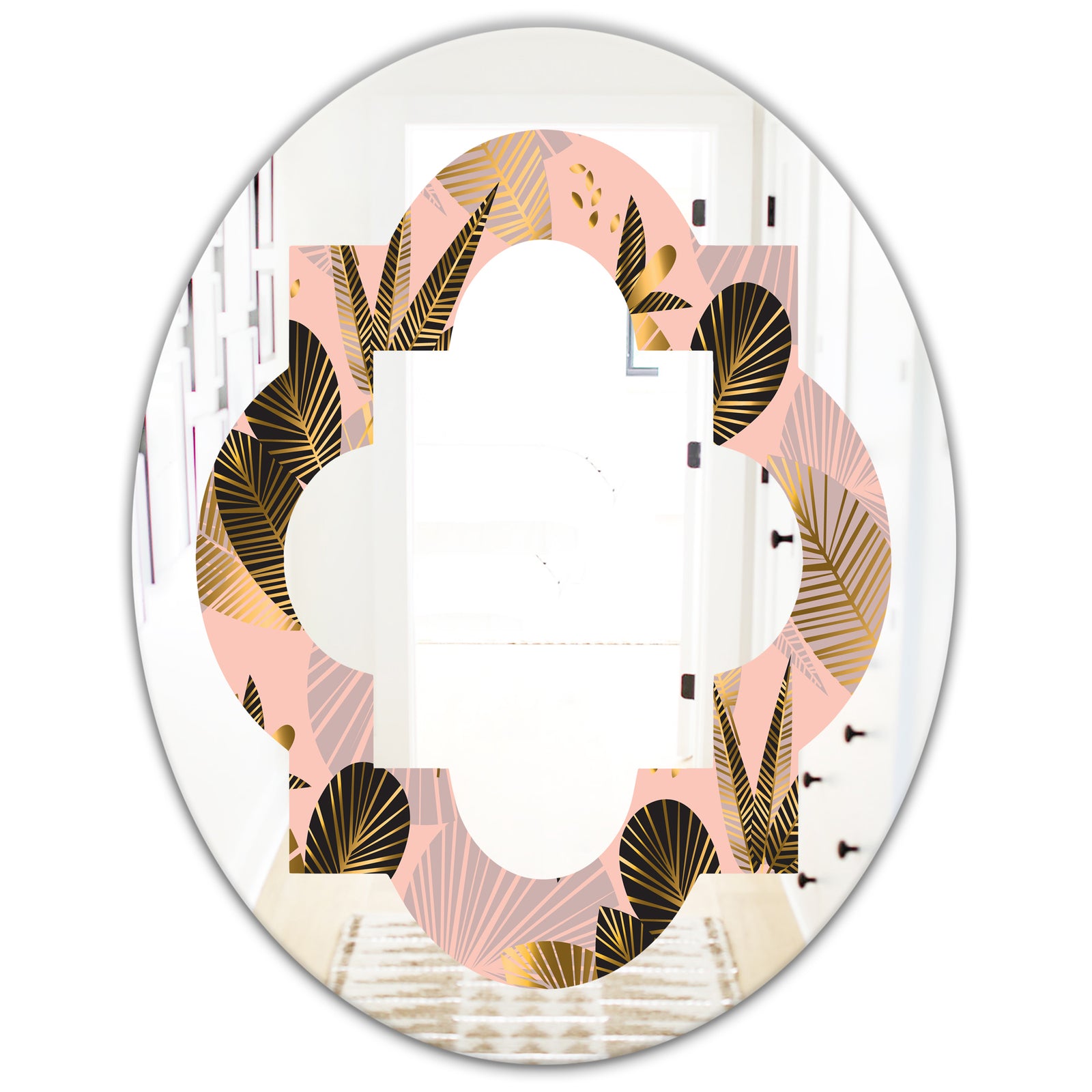 Golden Foliage III - Modern Round or Oval Wall Mirror - Quatrefoil