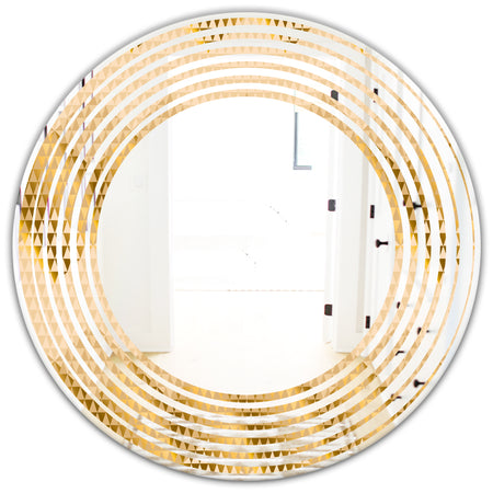 Golden Triangular Wavess I - Modern Round or Oval Wall Mirror - Wave