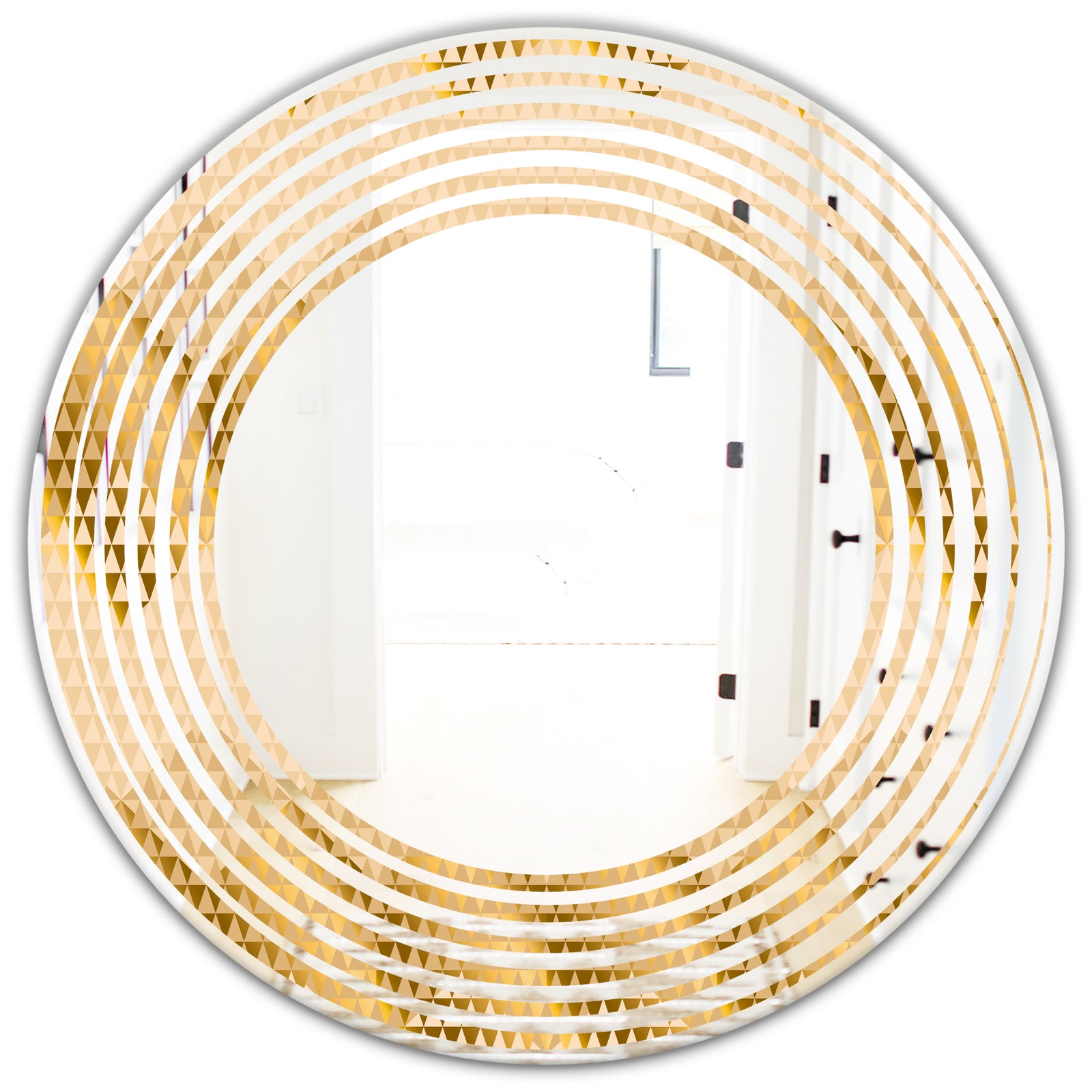 Golden Triangular Wavess I - Modern Round or Oval Wall Mirror - Wave