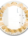 Golden Triangular Wavess I - Modern Round or Oval Wall Mirror - Leaves