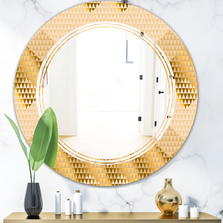 Golden Triangular Wavess I - Modern Round or Oval Wall Mirror - Triple C