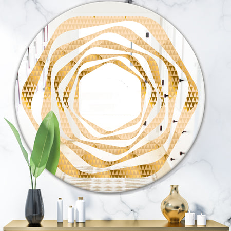 Golden Triangular Wavess I - Modern Round or Oval Wall Mirror - Whirl
