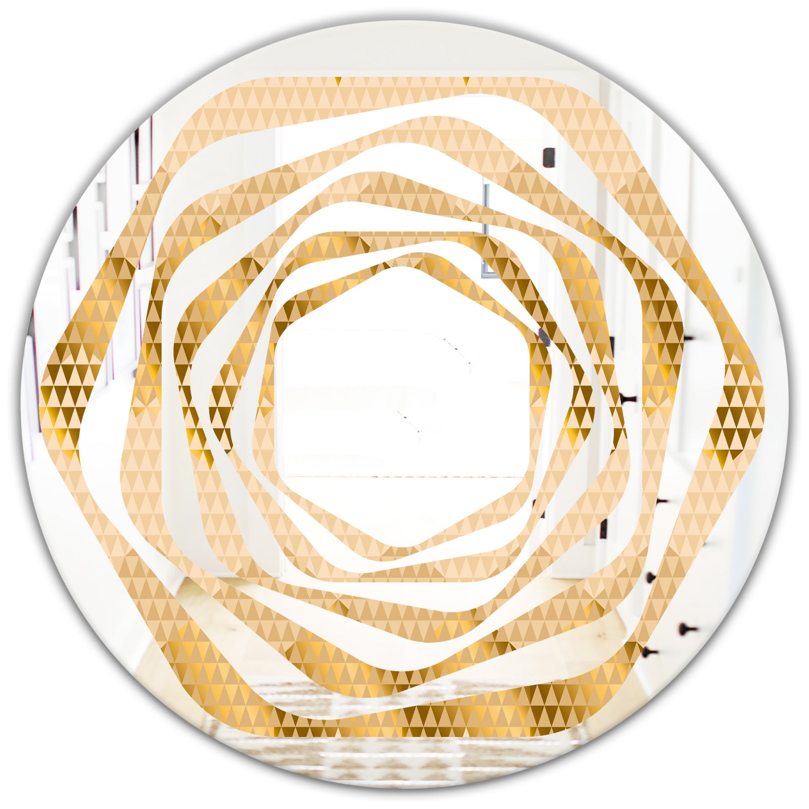 Golden Triangular Wavess I - Modern Round or Oval Wall Mirror - Whirl