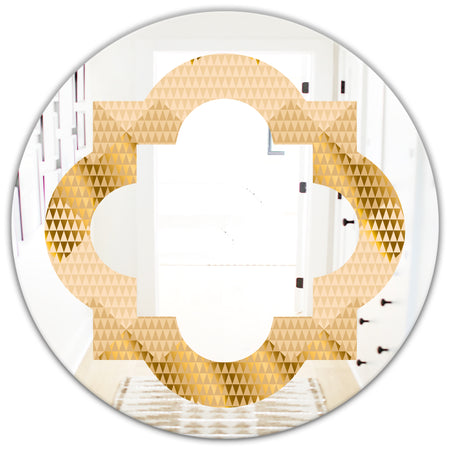 Golden Triangular Wavess I - Modern Round or Oval Wall Mirror - Quatrefoil