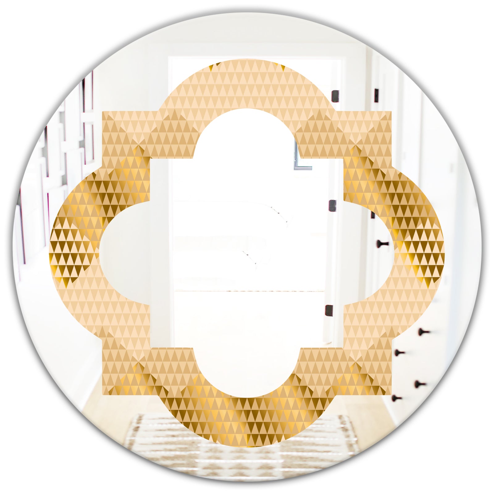 Golden Triangular Wavess I - Modern Round or Oval Wall Mirror - Quatrefoil