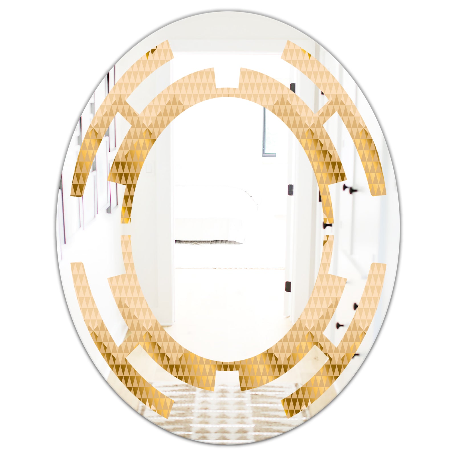 Golden Triangular Wavess I - Modern Round or Oval Wall Mirror - Space