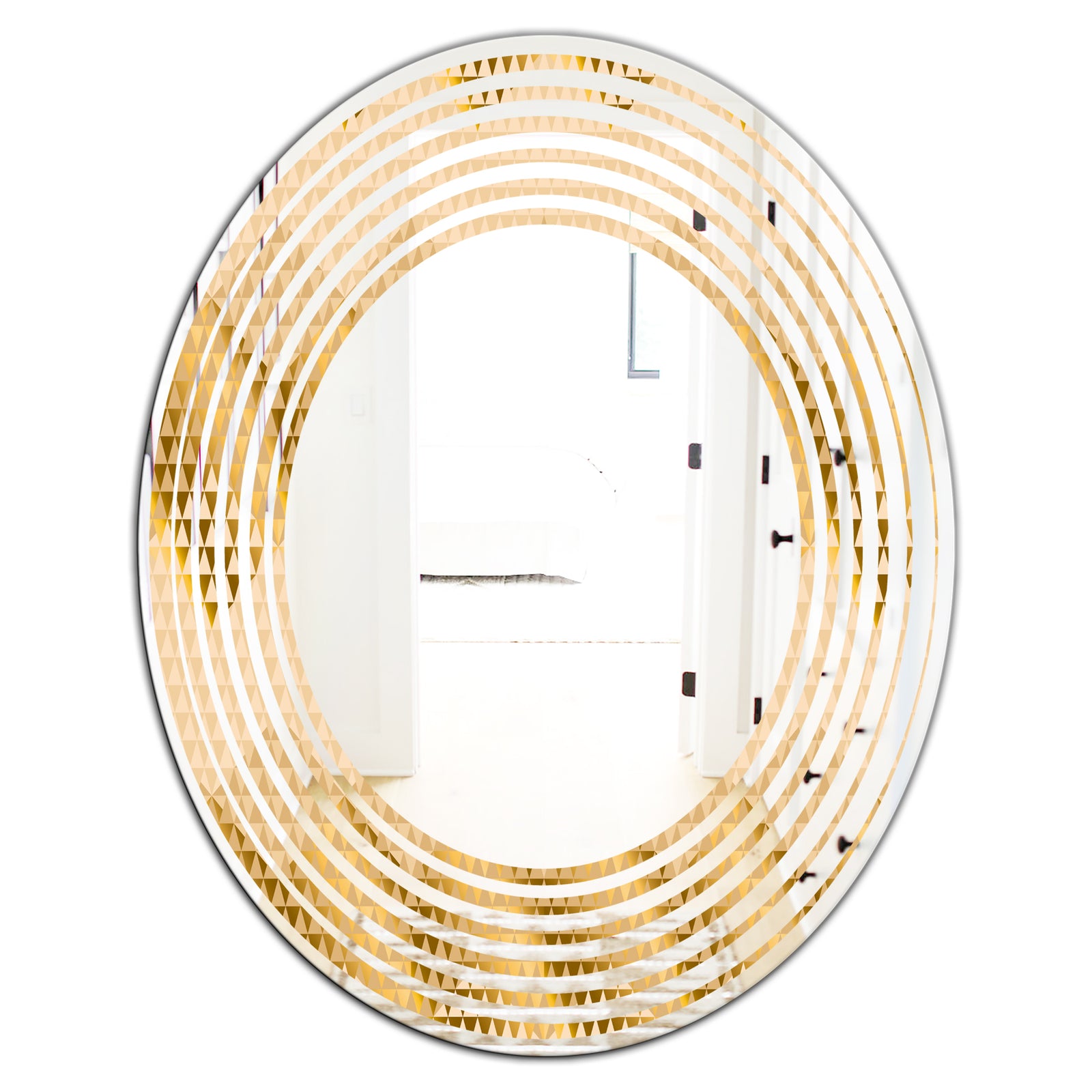 Golden Triangular Wavess I - Modern Round or Oval Wall Mirror - Wave
