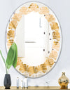 Golden Triangular Wavess I - Modern Round or Oval Wall Mirror - Leaves