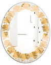 Golden Triangular Wavess I - Modern Round or Oval Wall Mirror - Leaves