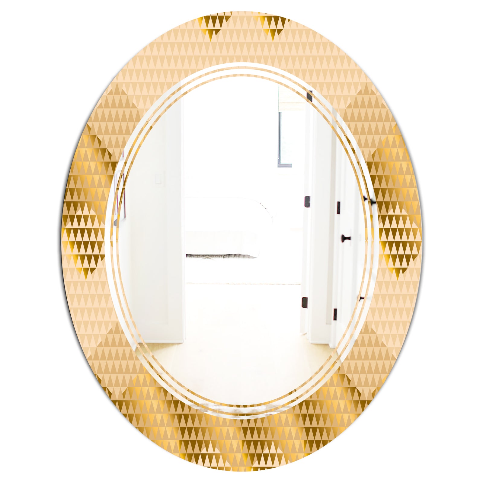 Golden Triangular Wavess I - Modern Round or Oval Wall Mirror - Triple C
