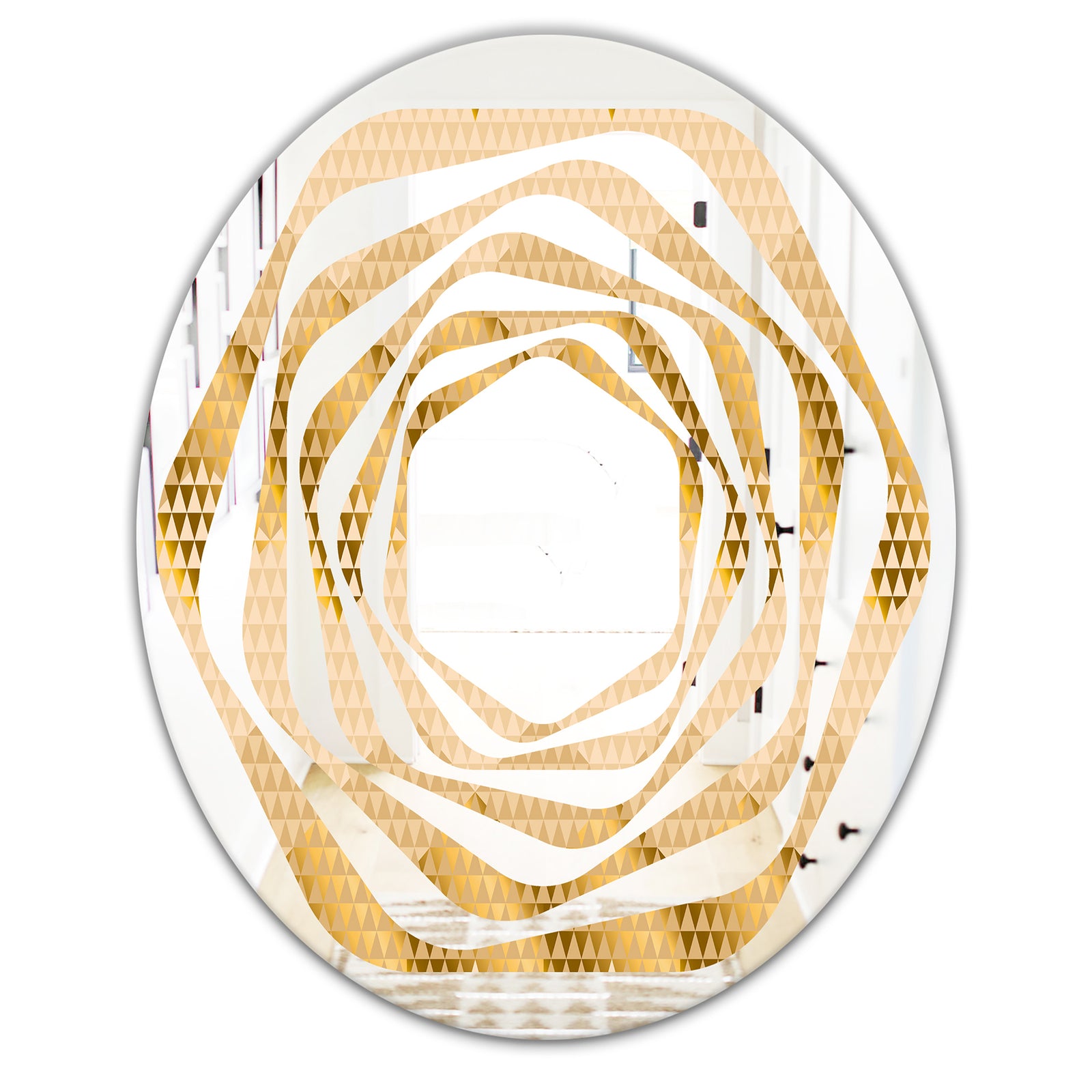 Golden Triangular Wavess I - Modern Round or Oval Wall Mirror - Whirl