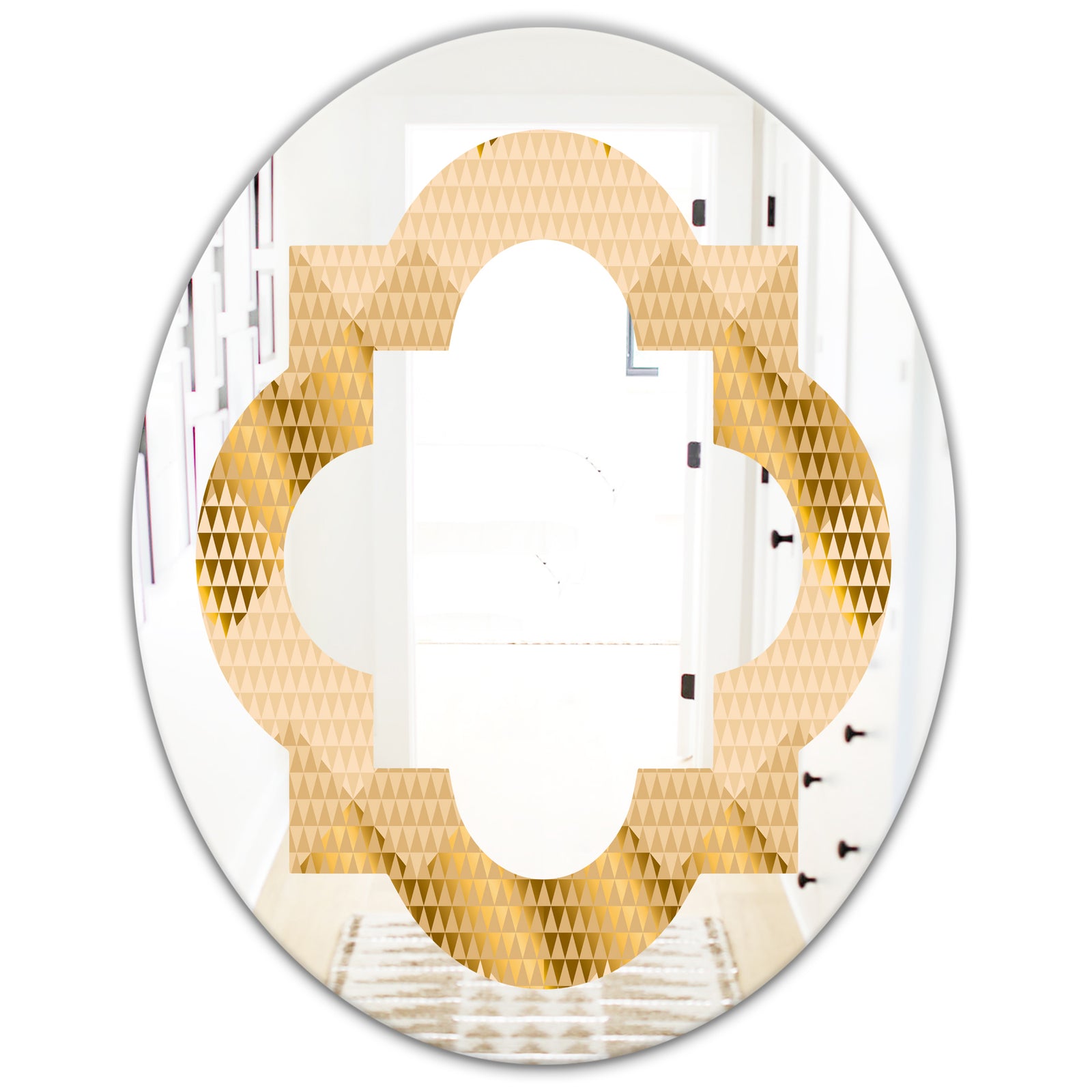 Golden Triangular Wavess I - Modern Round or Oval Wall Mirror - Quatrefoil