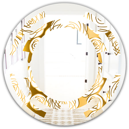 Golden Floral III - Modern Round or Oval Wall Mirror - Space