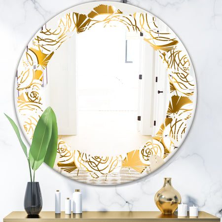 Golden Floral III - Modern Round or Oval Wall Mirror - Leaves