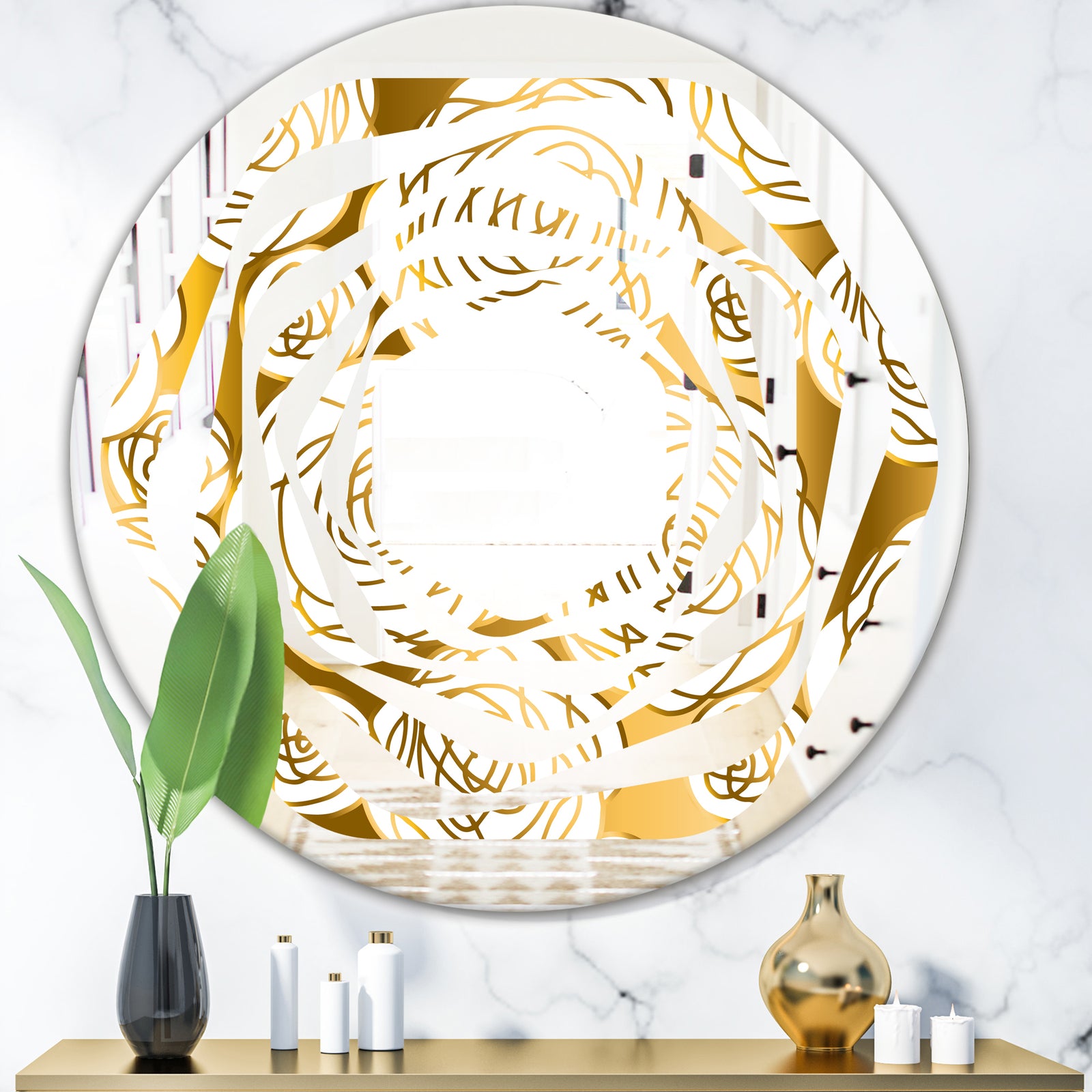 Golden Floral III - Modern Round or Oval Wall Mirror - Whirl